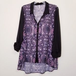 Studio Y XL Black/Purple Chiffon Blouse
